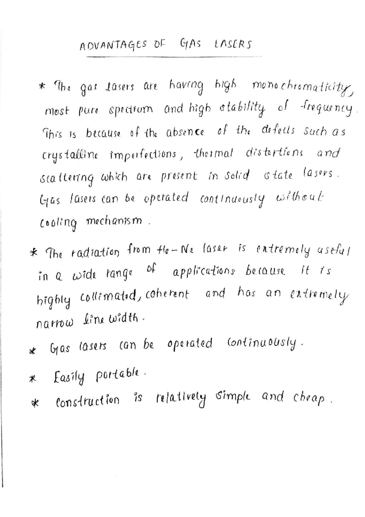Advantages of Gas Lasers Physics Studocu