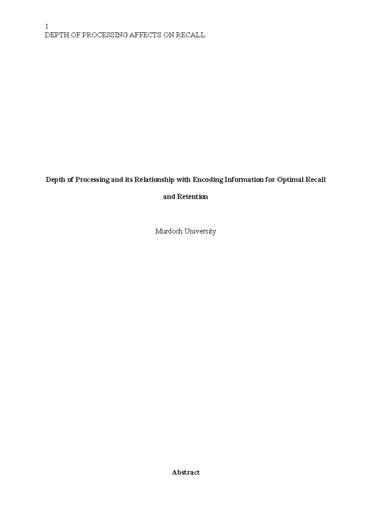LAB Report BSC - Depth of Processing and its Relationship with Encoding ...