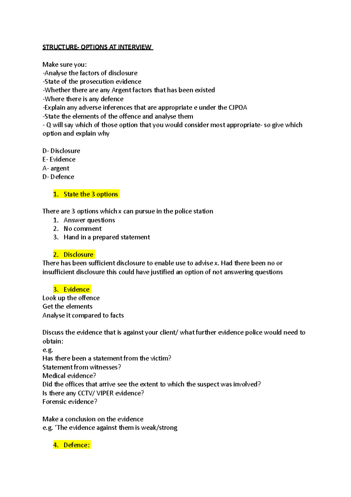 Structure- options at interview - STRUCTURE- OPTIONS AT INTERVIEW Make ...