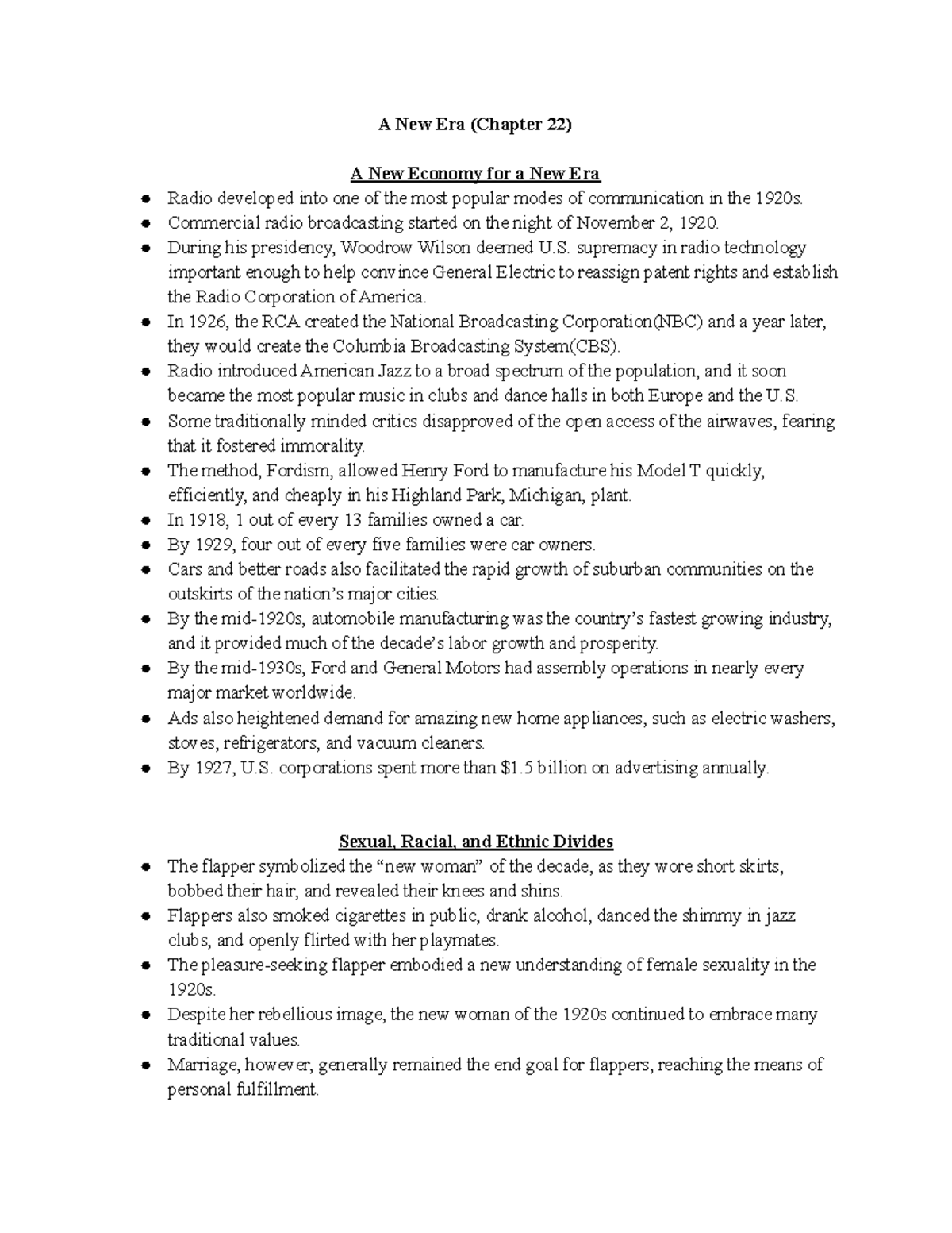 A New Era (Chapter 22) Notes A New Era (Chapter 22) A New Economy for