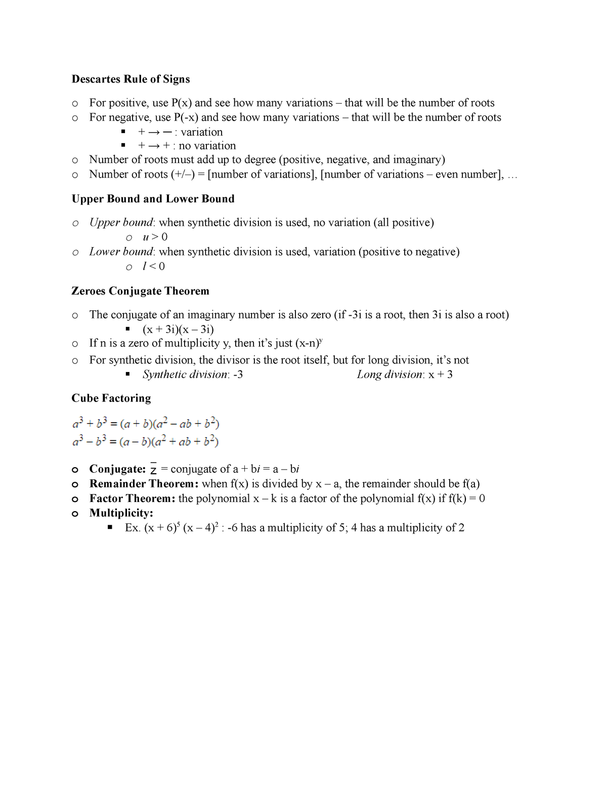 Math Study Sheet Math Notes Uni Studocu