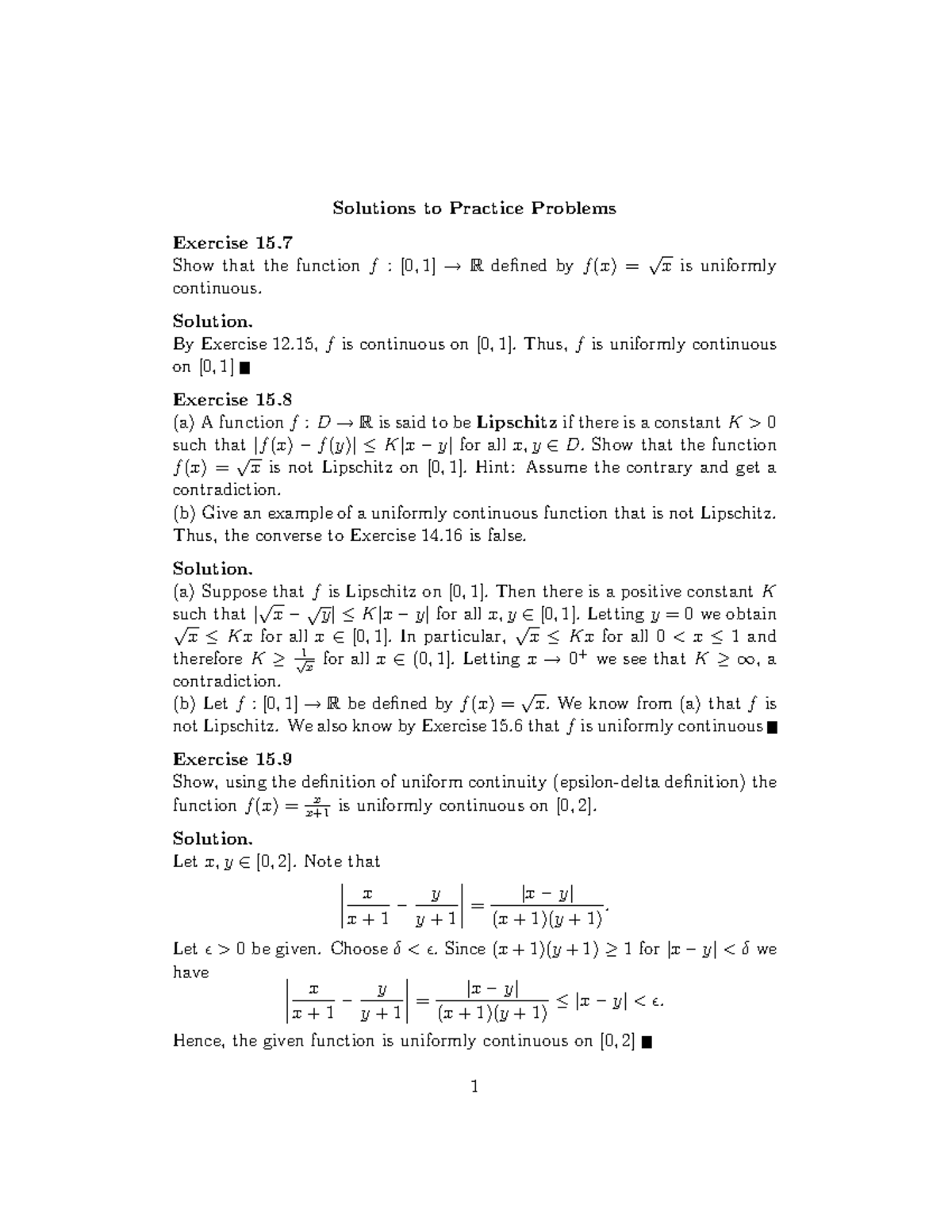 Uniform Solutions to Practice Problems Exercise 15. Show that the