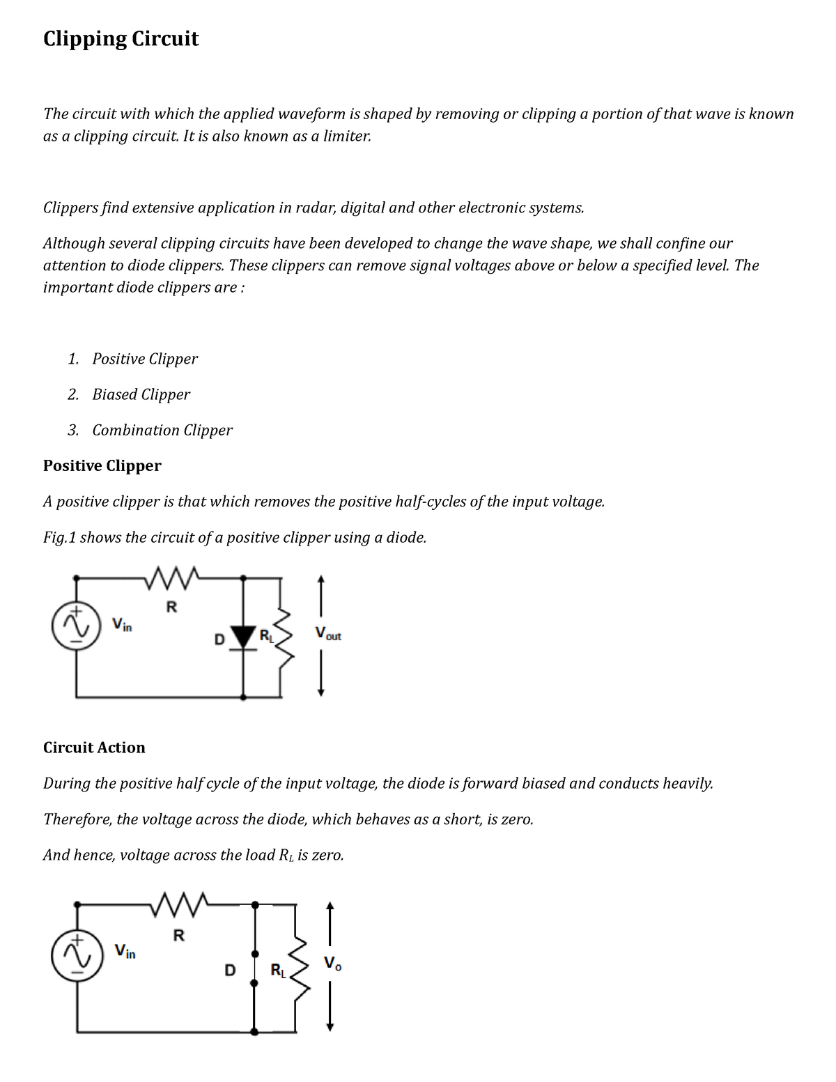 Be 1 - Clipping Circuit The Circuit With Which The Applied Waveform Is 