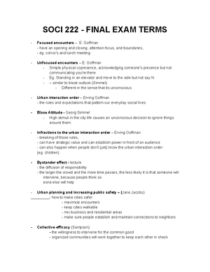 SOCI 222 Notes - SOCI 222 – Notes WEEK 2: Lecture 2 – September 6: The ...
