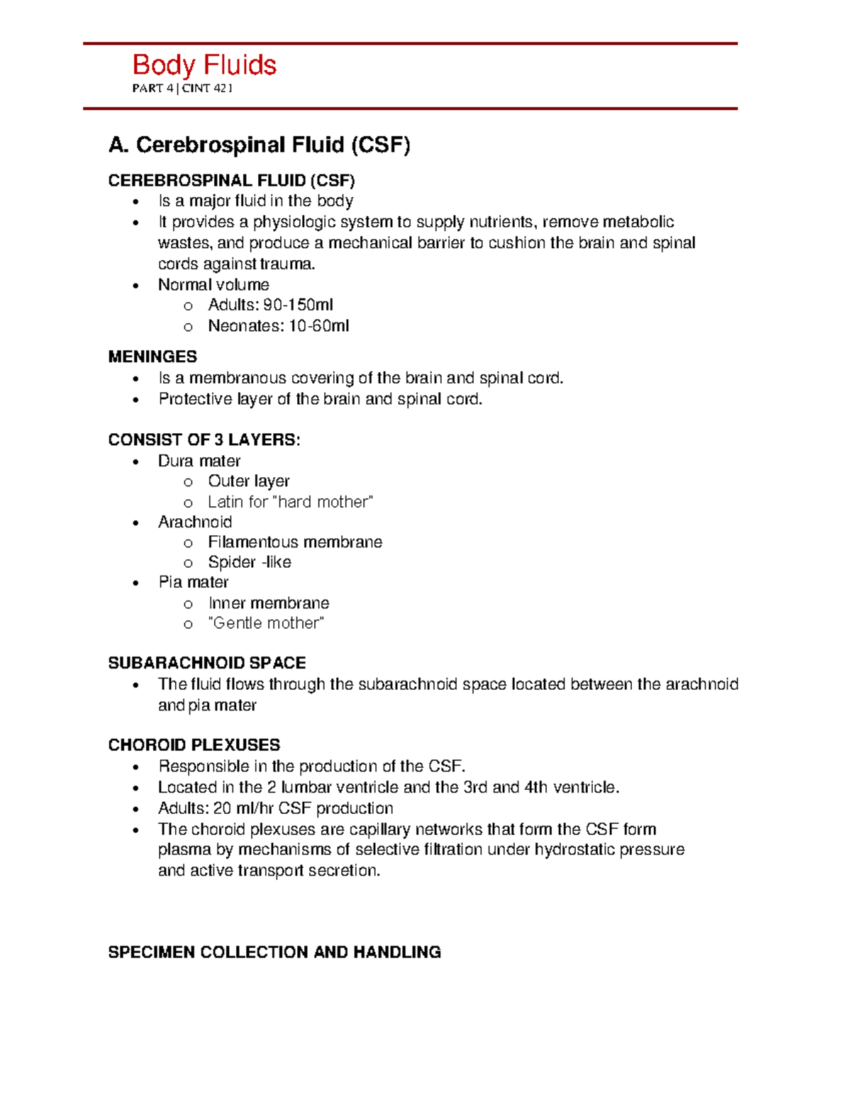 CM Reviewer PART 4 CSF - Clinical microscopy CSF - Body Fluids PART 4 ...