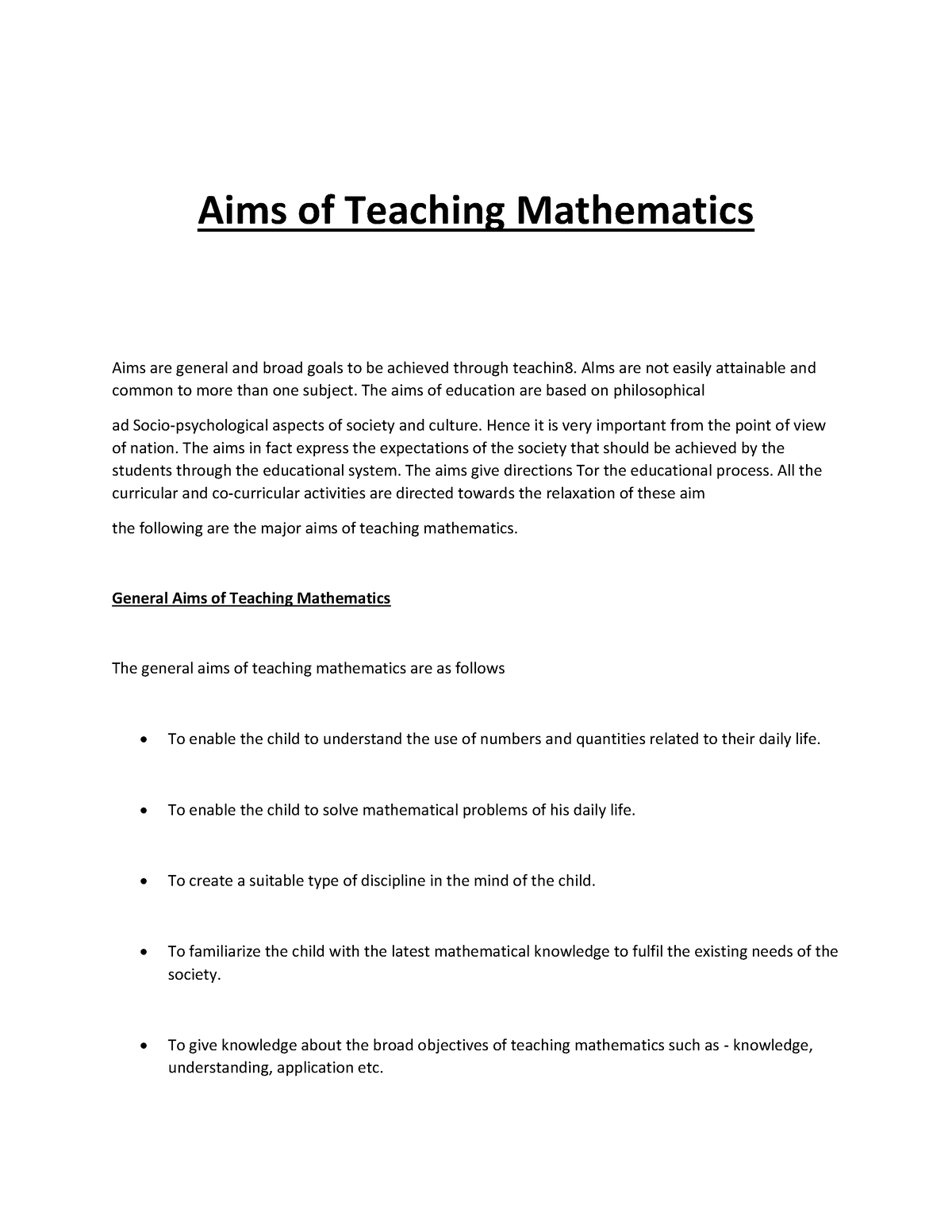  Aims Of Teaching Mathematics Alms Are Not Easily Attainable And 