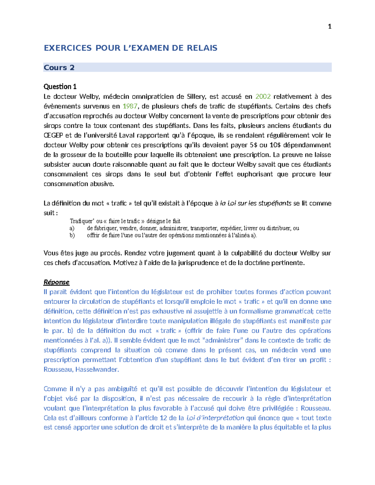 Exercices mi-session - EXERCICES POUR L’EXAMEN DE RELAIS Cours 2 ...