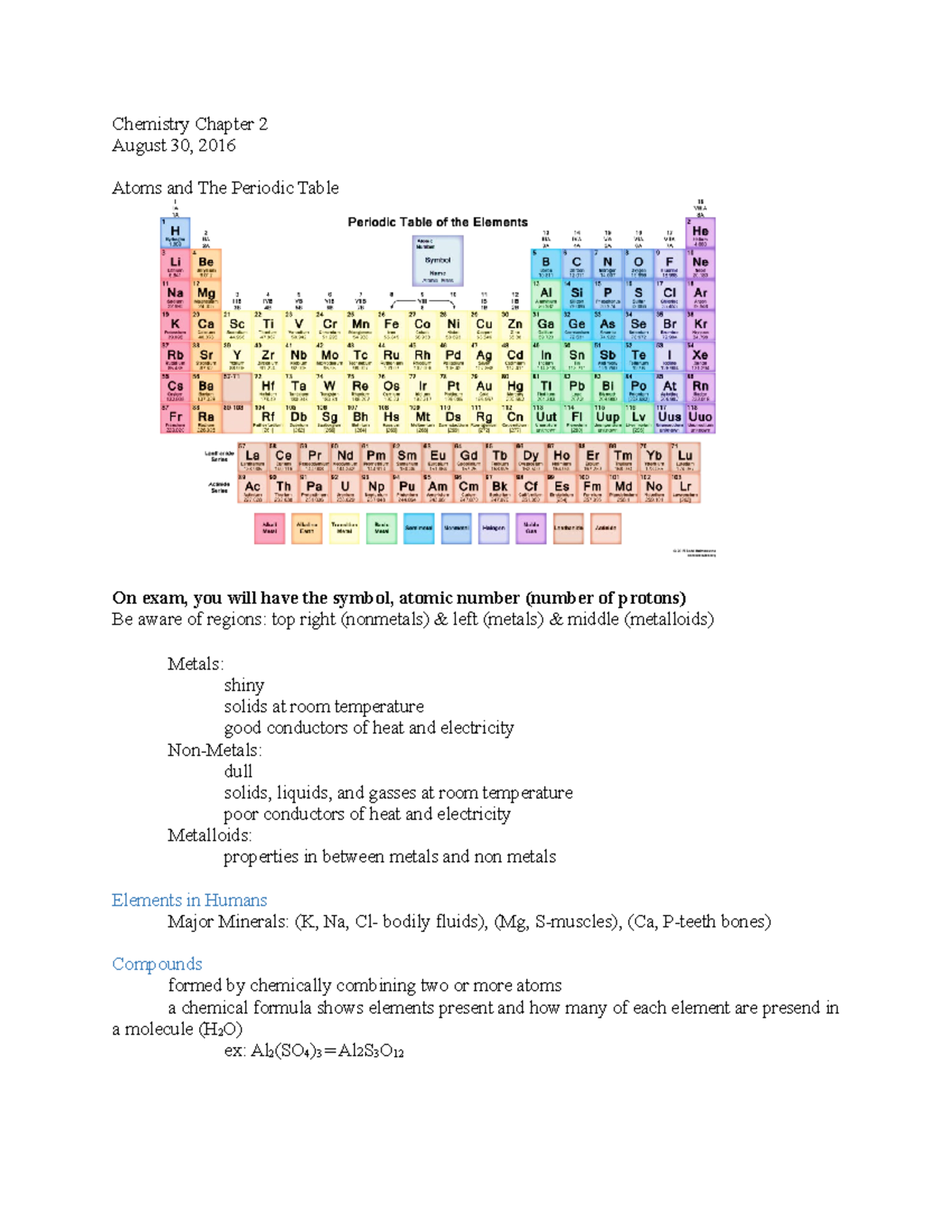 Chemistry 104 Chapter 2 - Chemistry Chapter 2 August 30, 2016 Atoms And ...