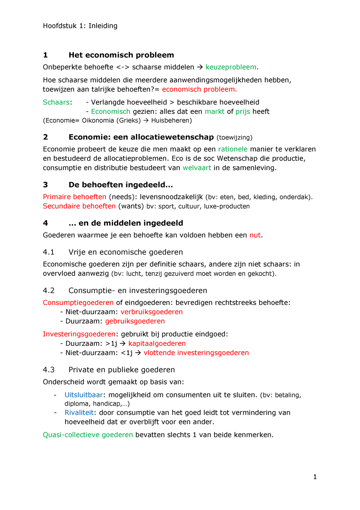 Samenvatting - Hoofdstuk 1-11 - Hoofdstuk 1: Inleiding 1 Het Economisch ...