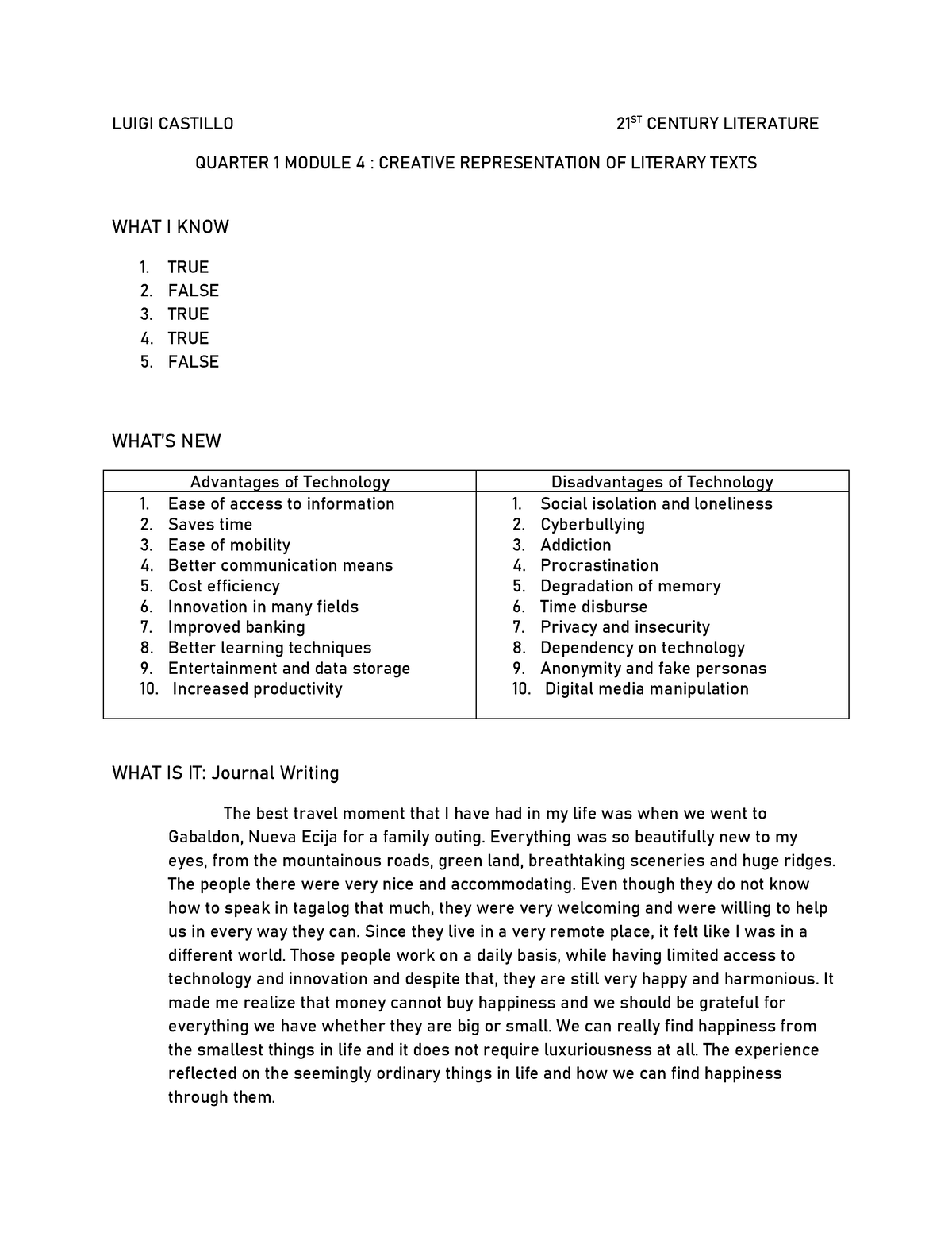 creative representation of a literary text example