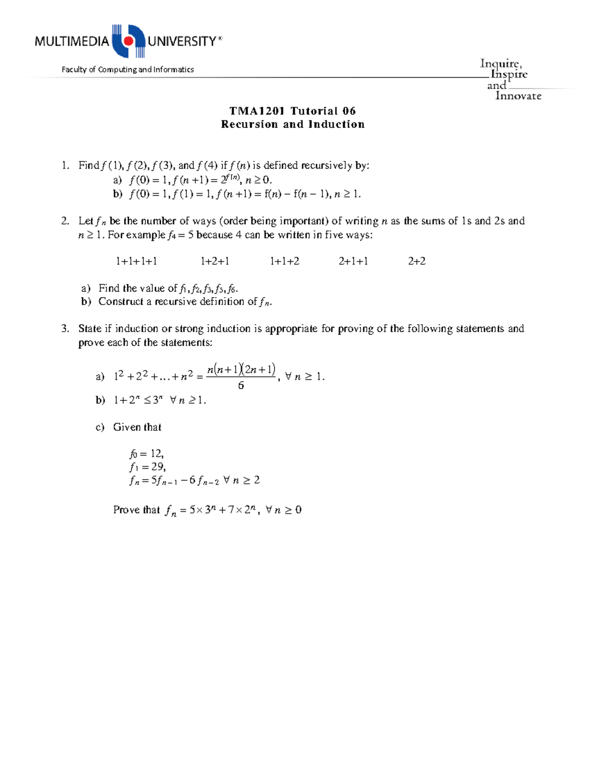 Tutorial 06 Recursion And Induction Discrete Structures Studocu