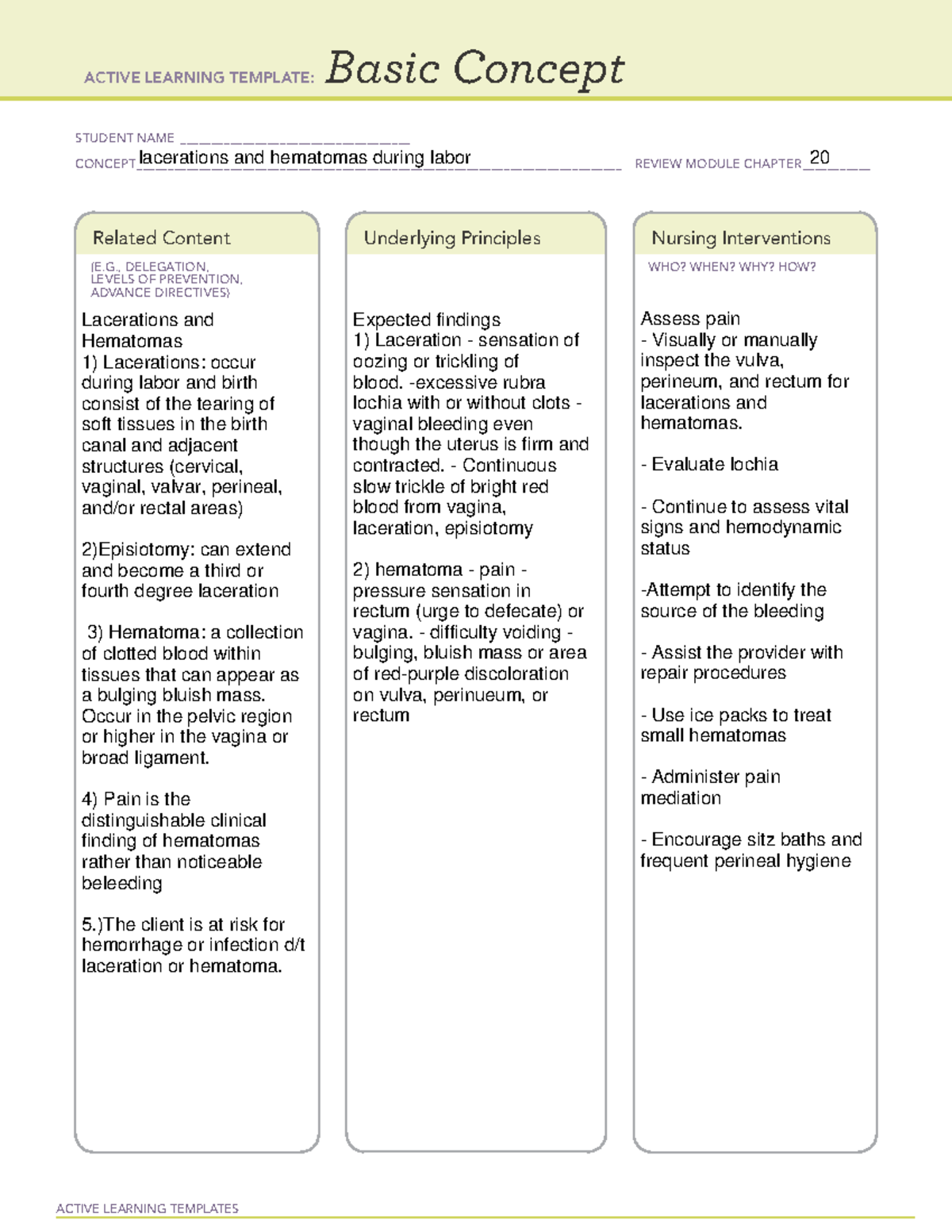 Basic Concept blank (9) lacerations - NUR 335 - ACTIVE LEARNING ...