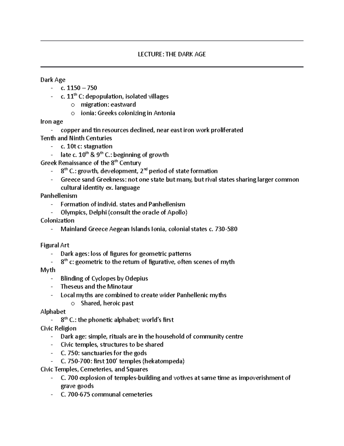 Lecture - The Dark Ages - LECTURE: THE DARK AGE Dark Age - c. 1150 ...