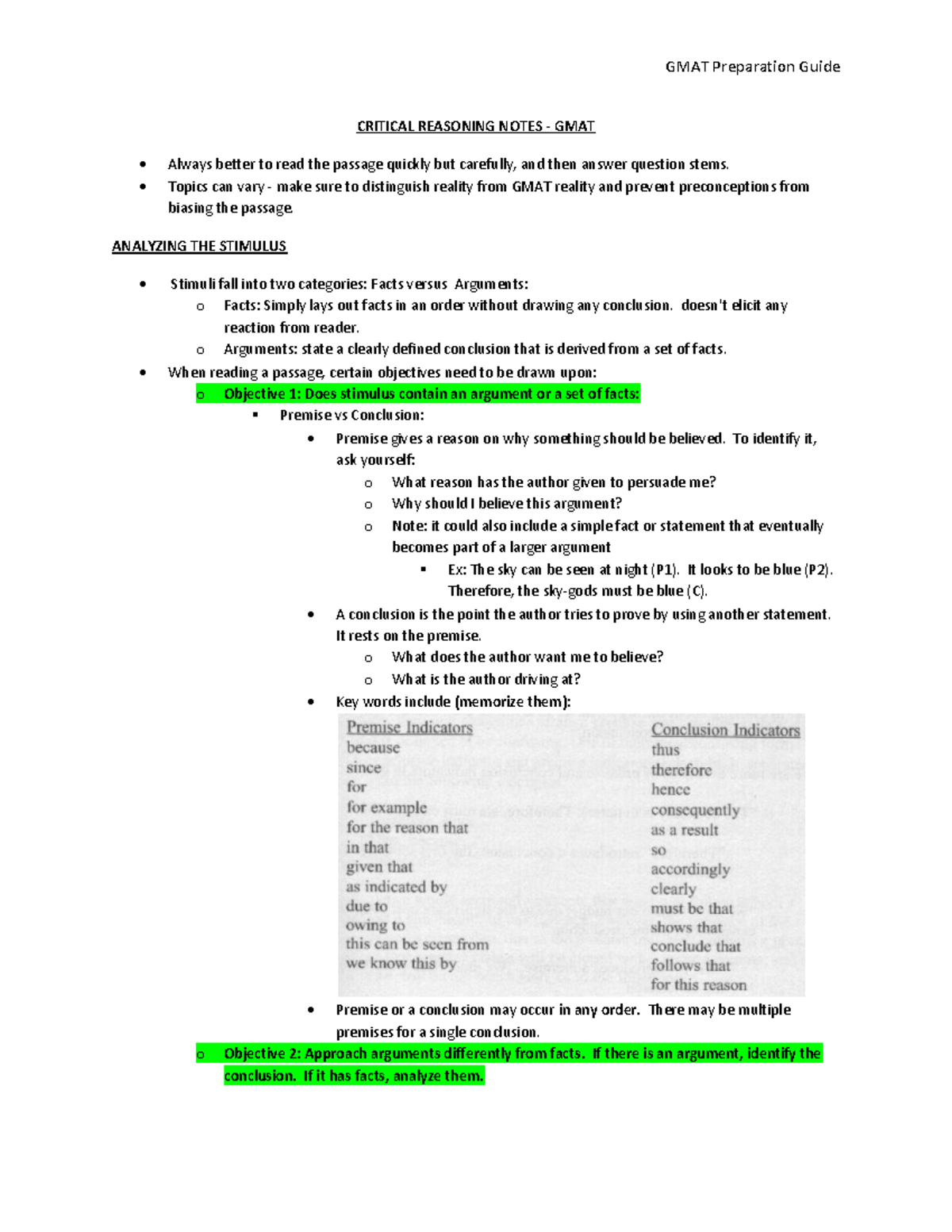 Critical Reasoning Notes - CRITICAL REASONING NOTES - GMAT Always ...