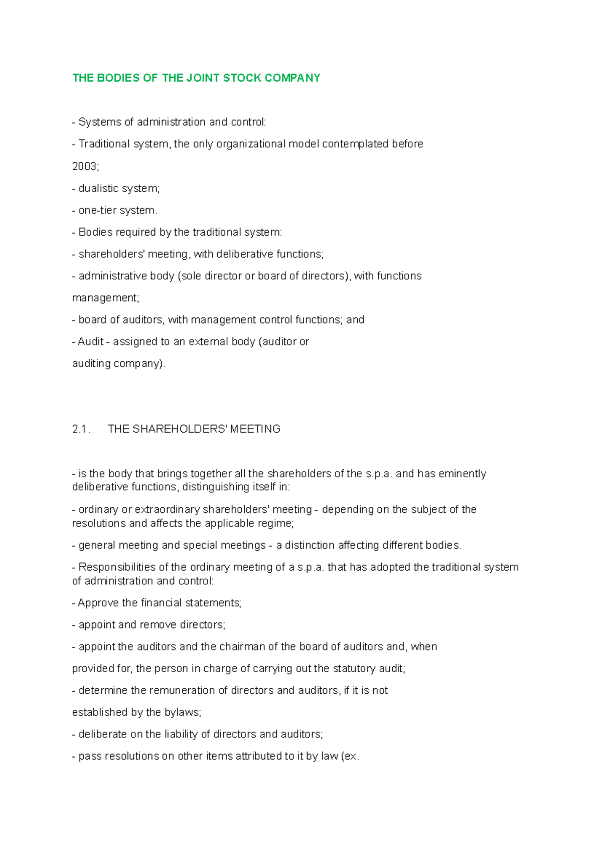 THE Bodies OF THE Joint Stock Company THE BODIES OF THE JOINT STOCK