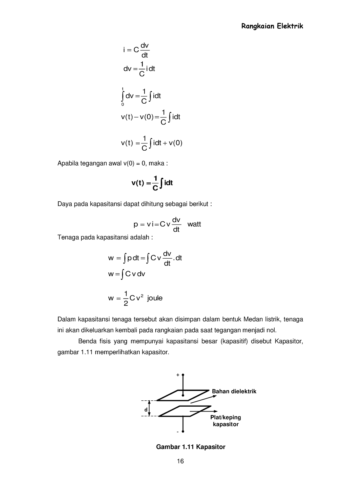 Rangkaian Elektrik Pdf 6 - Rangkaian Elektrik 16 I Dt C 1 Dv Dt Dv I C ...