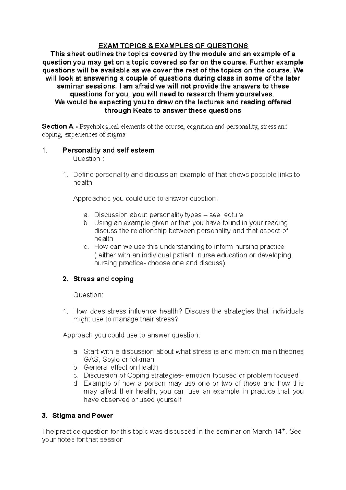 Exam topics and some Example questions 2016 - EXAM TOPICS & EXAMPLES OF ...