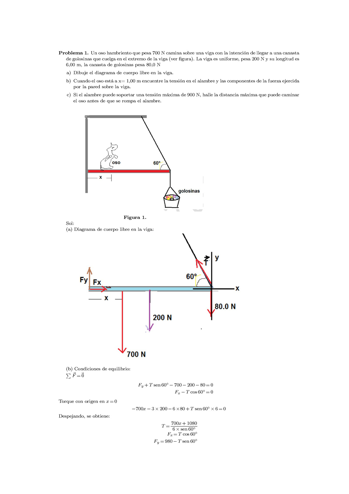 364544452 Problema Del Oso Problema 1 Un Oso Hambriento Que Pesa 700 N Camina Sobre Una Viga 9814