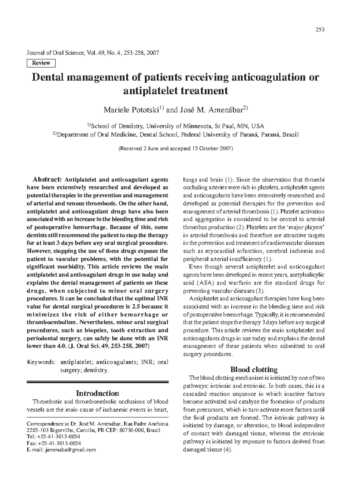 Dental Management OF Patients Receiving Anticoagulants AND Antiplatelet ...