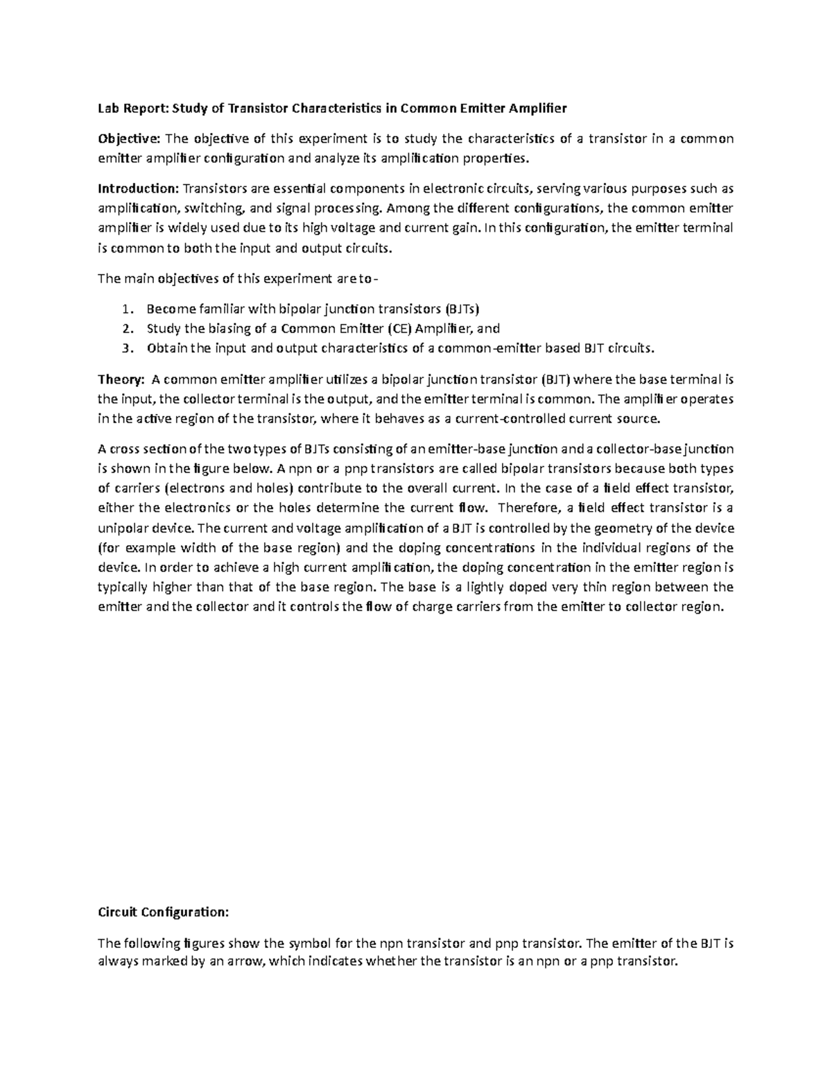 New Microsoft Word Document - Lab Report: Study of Transistor ...