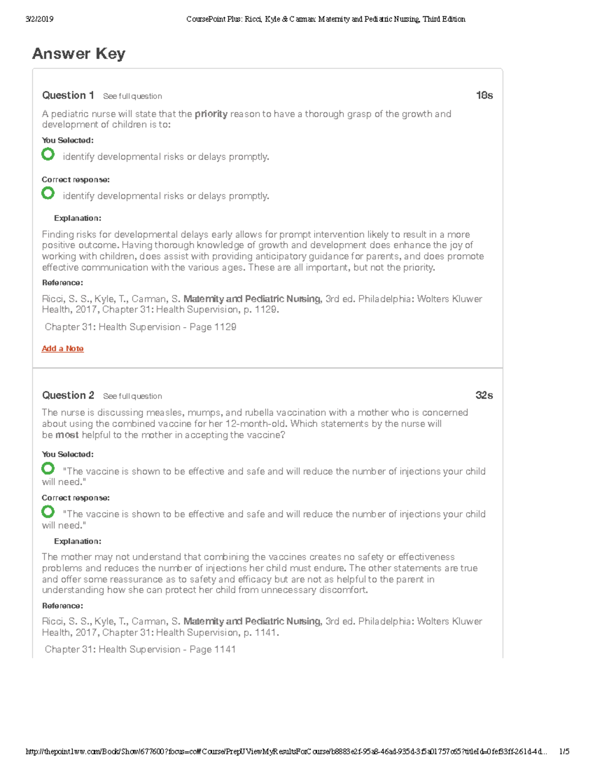 Ch 31 Prep U 2 - Practice questions - 3/2/2019 CoursePoint Plus: Ricci ...