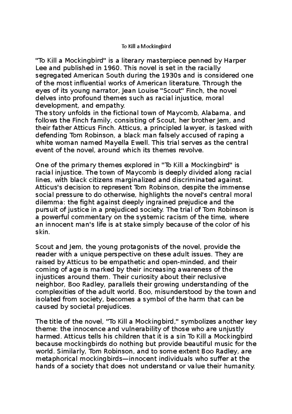 To Kill a Mockingbird To Kill a Mockingbird "To Kill a Mockingbird