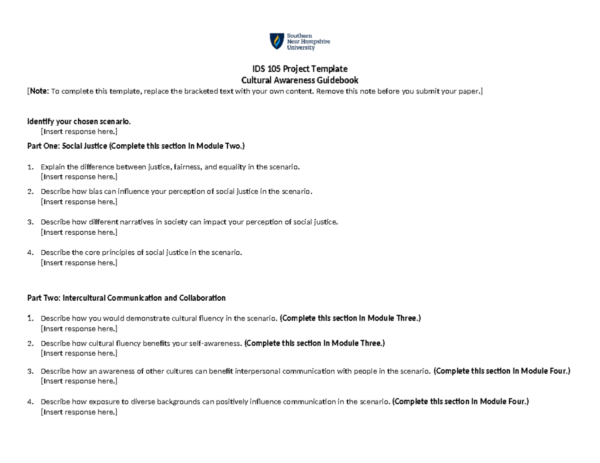 IDS 105 Project Template - IDS 105 Project Template Cultural Awareness ...