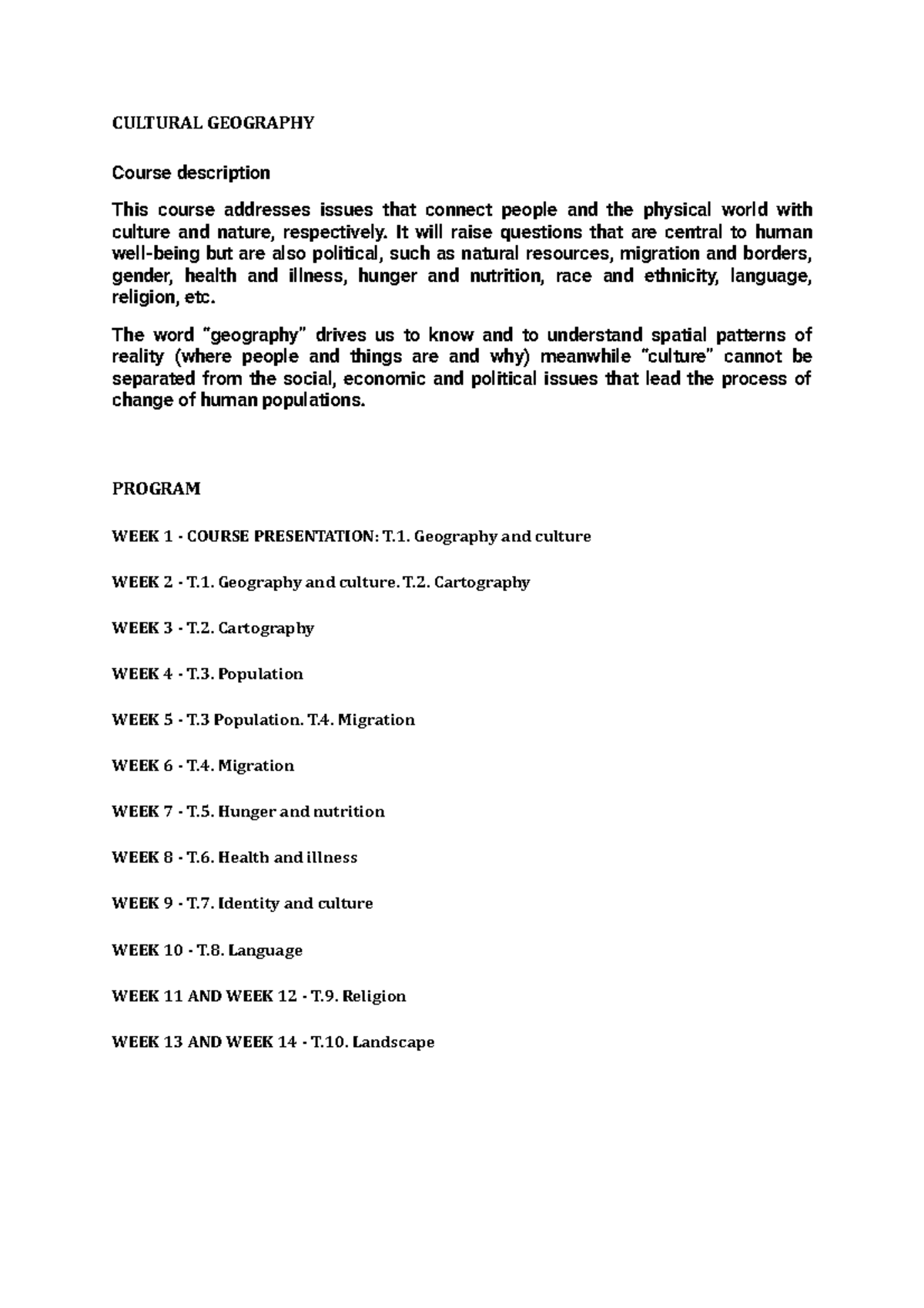 Cultural Geography Nota 7 CULTURAL GEOGRAPHY Course description