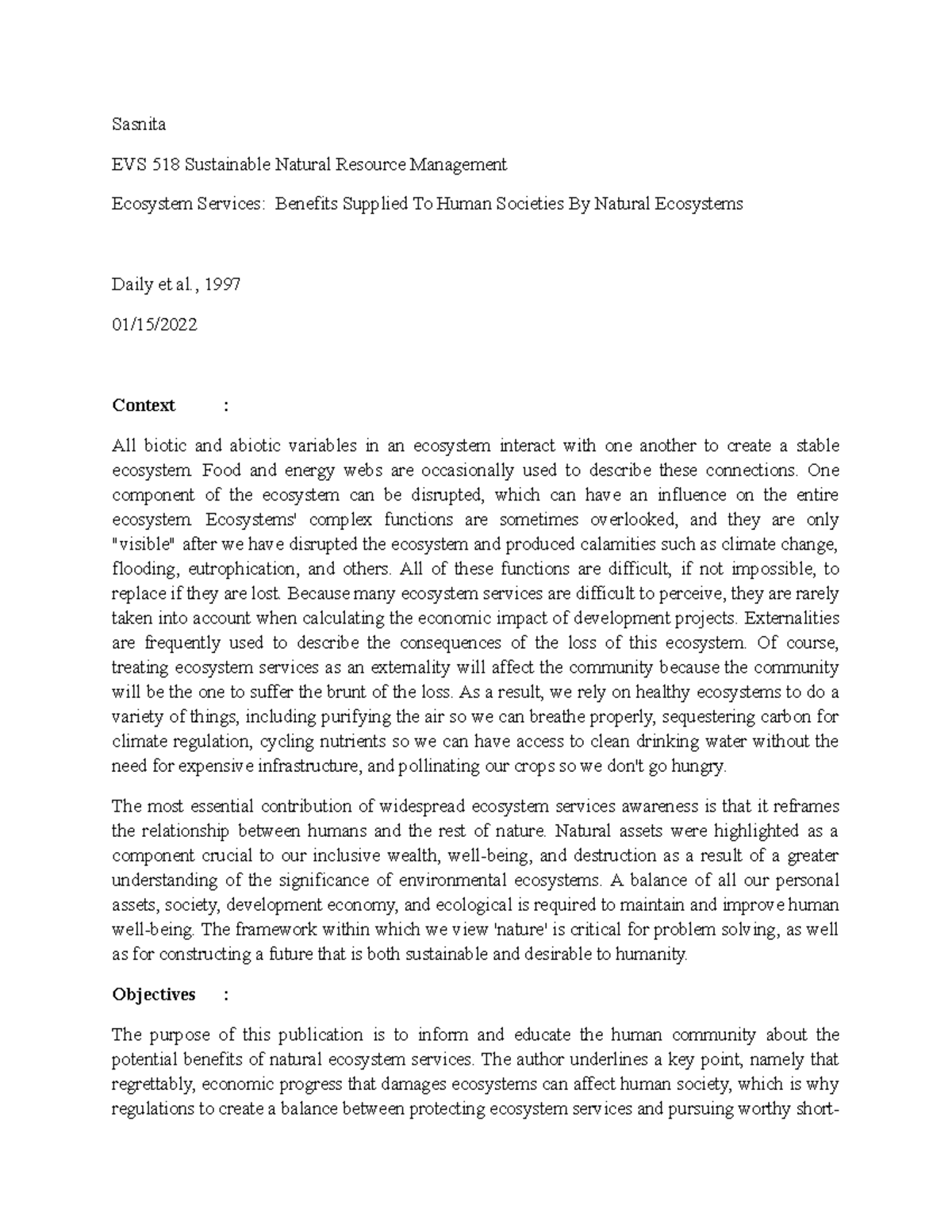 Literature review 7 - Sasnita EVS 518 Sustainable Natural Resource ...