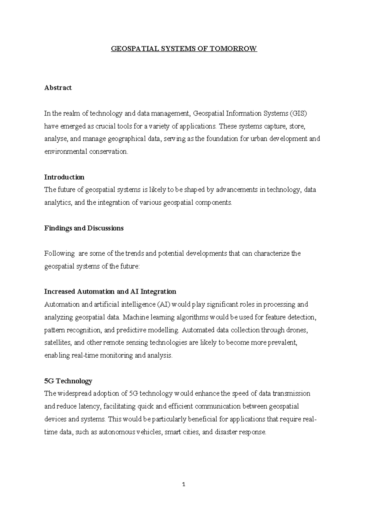 Mapping Tomorrows - GEOSPATIAL SYSTEMS OF TOMORROW Abstract In the ...