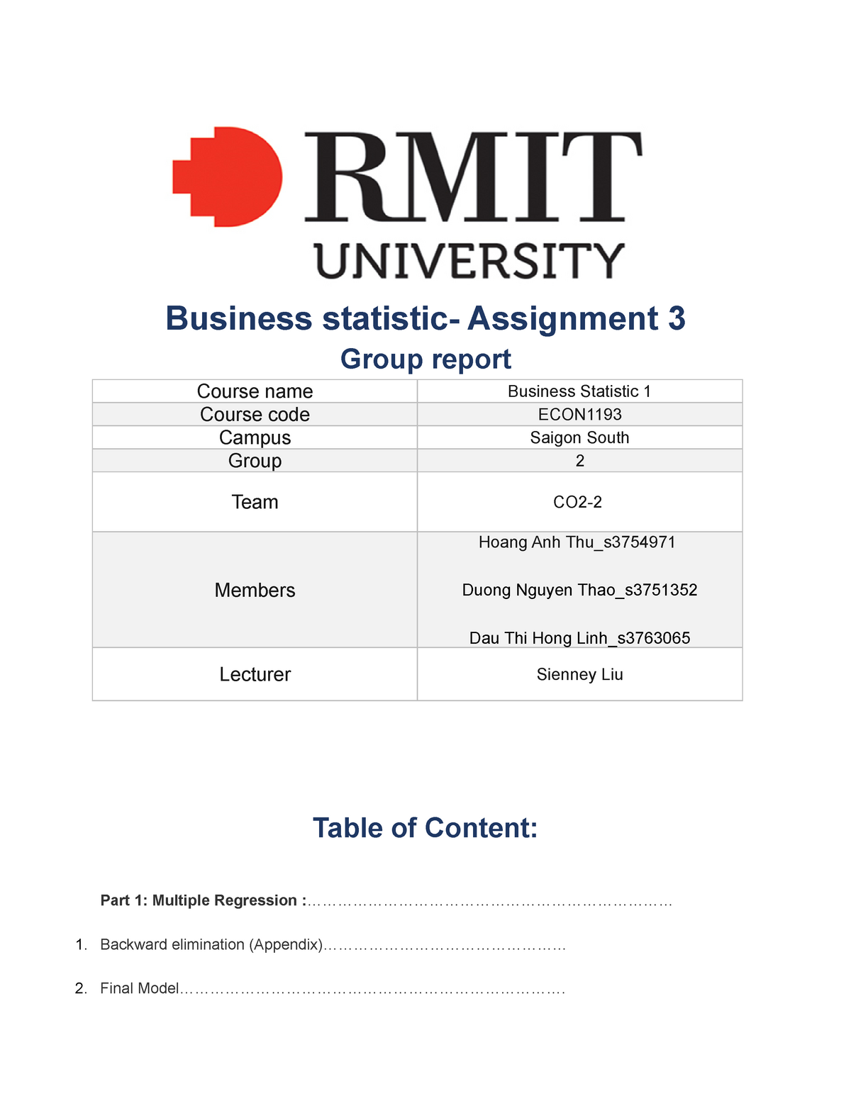 statistic assignment sample