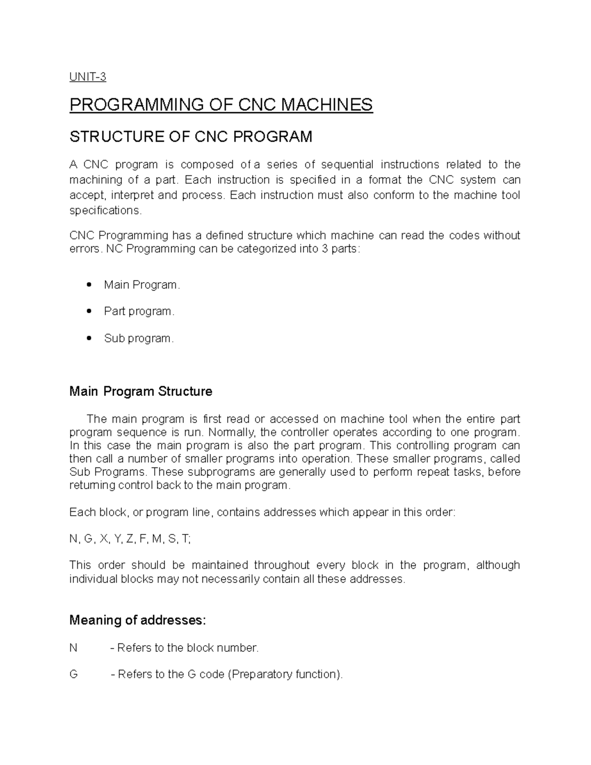 CM4151 UNIT-3 - CAM - UNIT- PROGRAMMING OF CNC MACHINES STRUCTURE OF ...