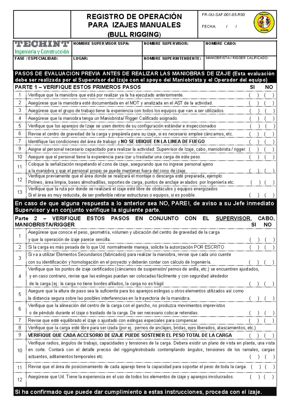 Registro DE Operaciones BULL Rigging - REGISTRO DE OPERACIÓN PARA ...