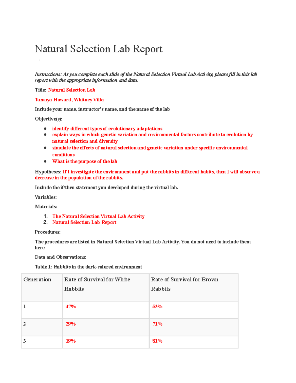 lab natural selection assignment lab report edgenuity