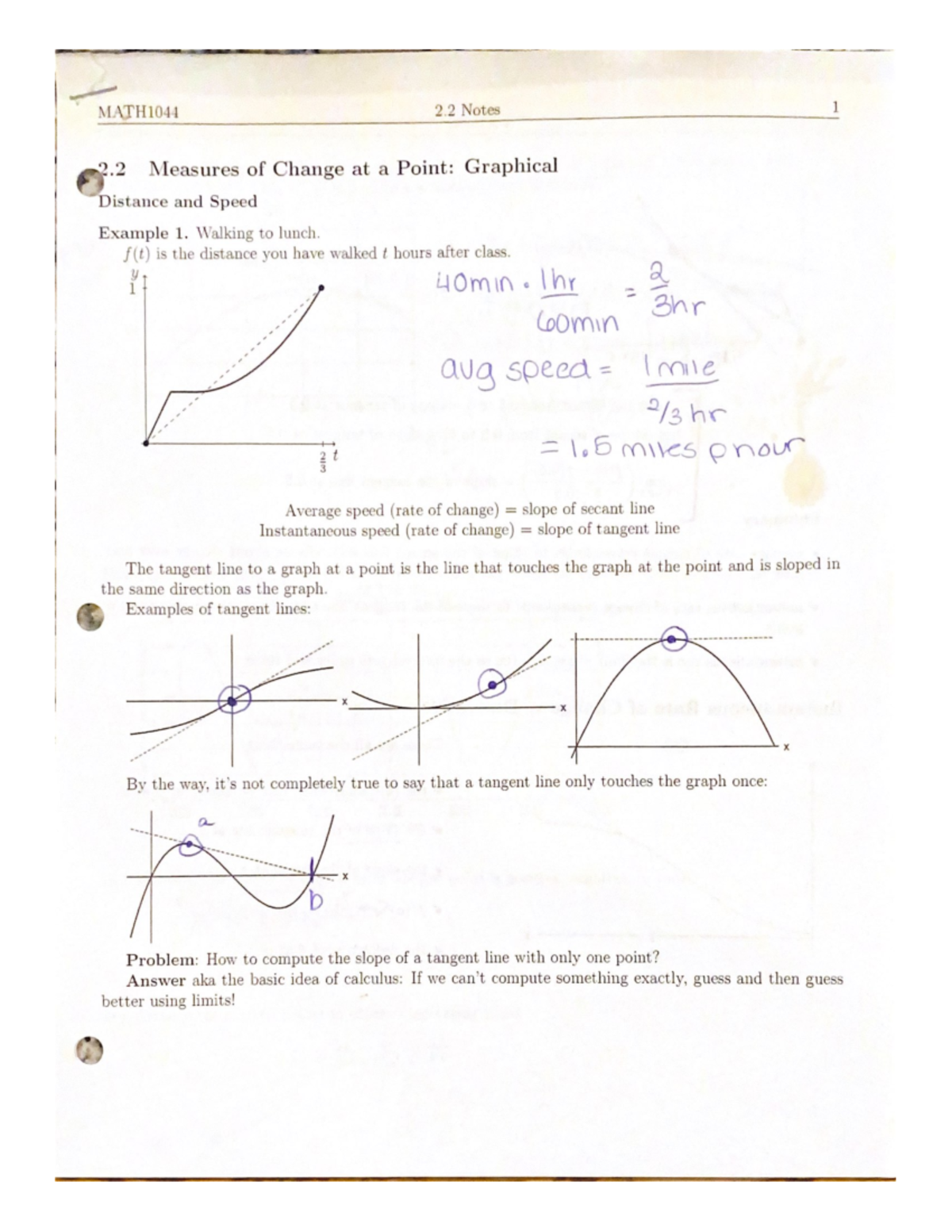 2.2 Measures of change at a point - MATH1044 2 Notes 1 2 Measures of ...