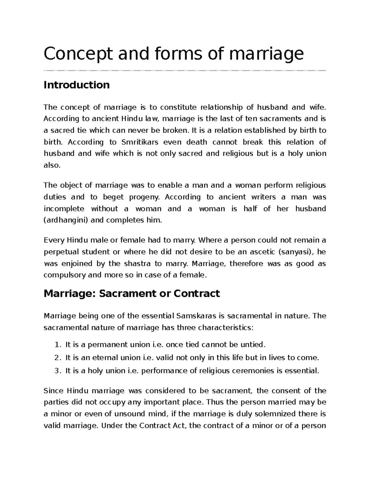 CH-6 Concept and forms of marriage CONSISE NOTE - Concept and forms of ...