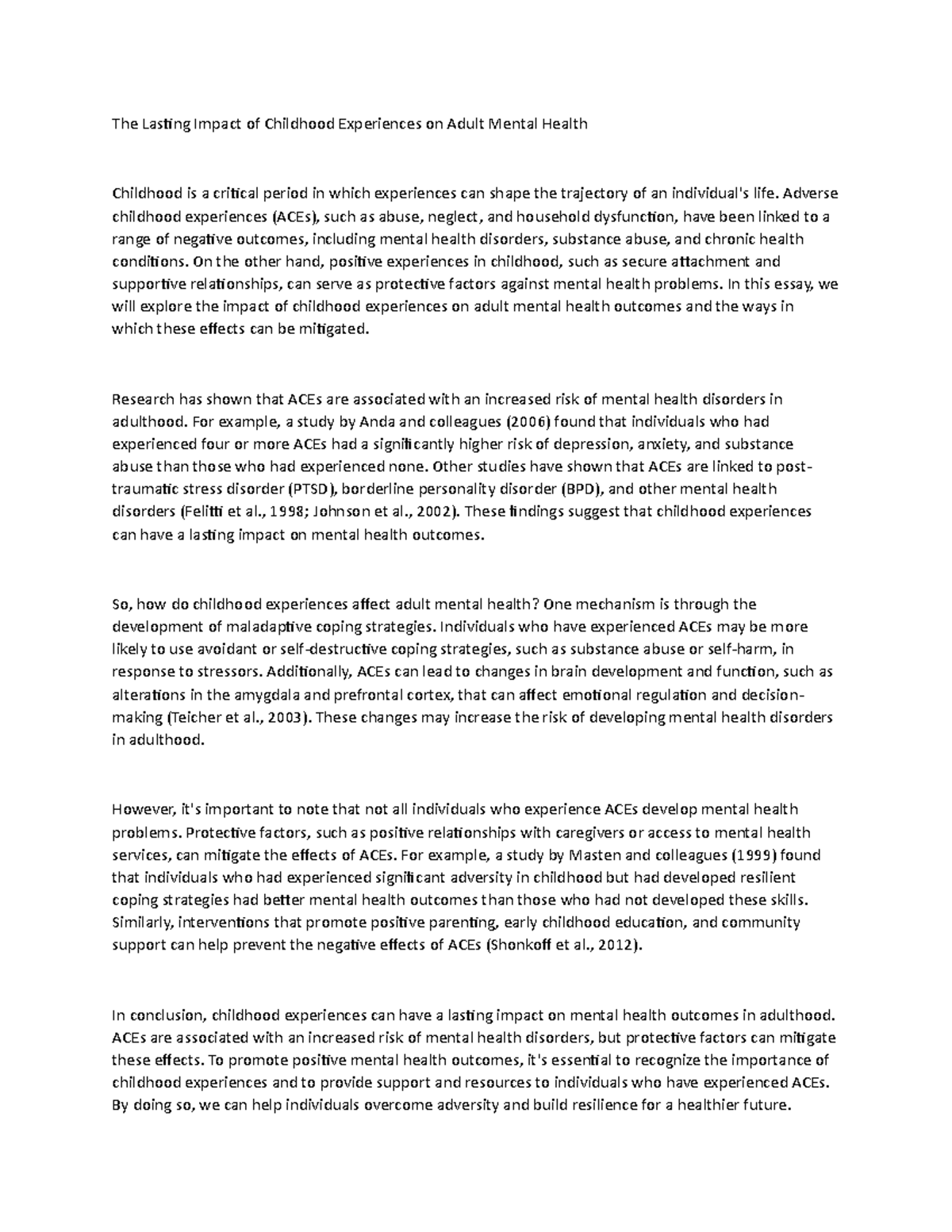 The Lasting Impact of Childhood Experiences on Adult Mental Health ...