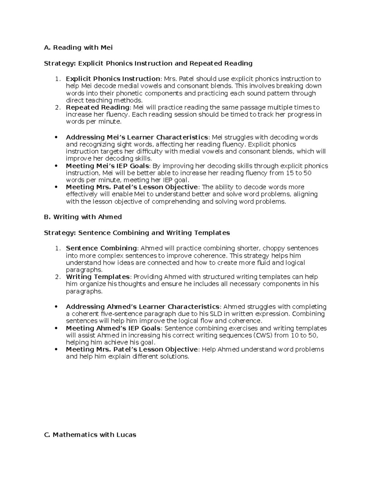 KRM1 TASK 1 - assignment 1 - A. Reading with Mei Strategy: Explicit ...