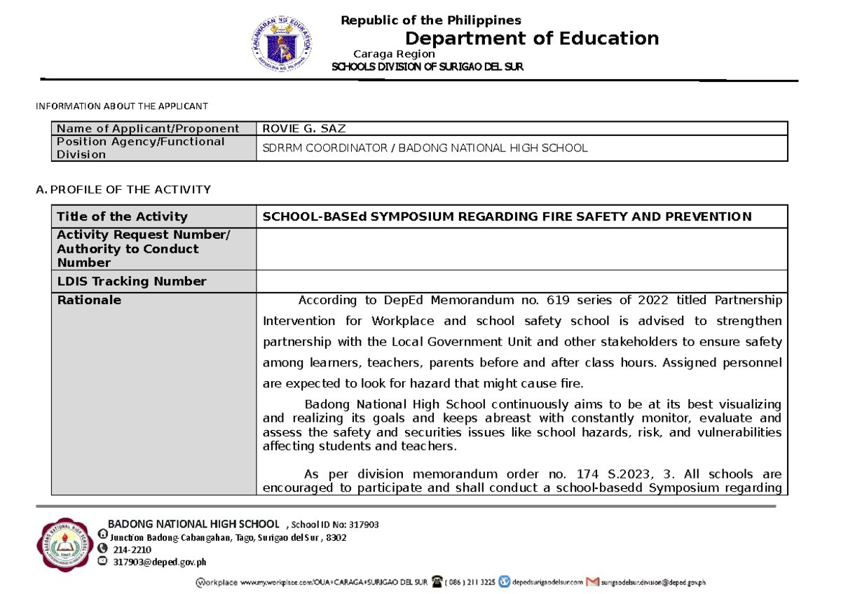 BFP Symposium -FIRE AND Safety - Activity- Design - Department of ...