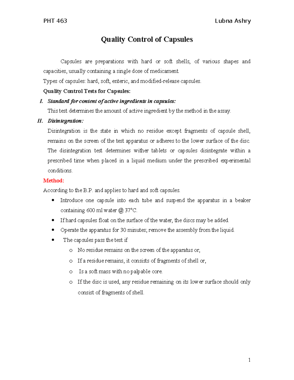 463-PHT Student note - Jaipur National University - Quality Control of ...