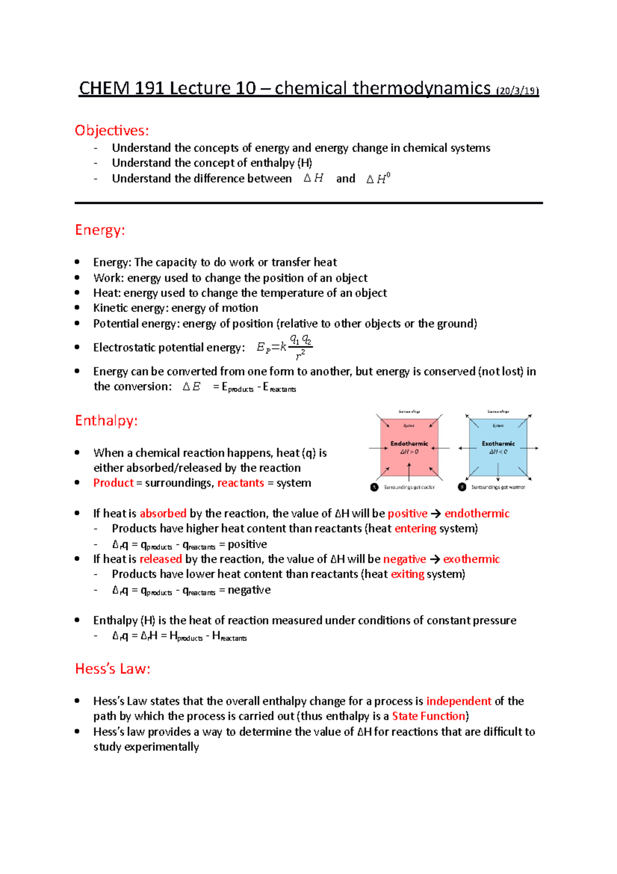 CHEM 191 Lecture 10 - CHEM 191 Lecture 10 – Chemical Thermodynamics (20 ...