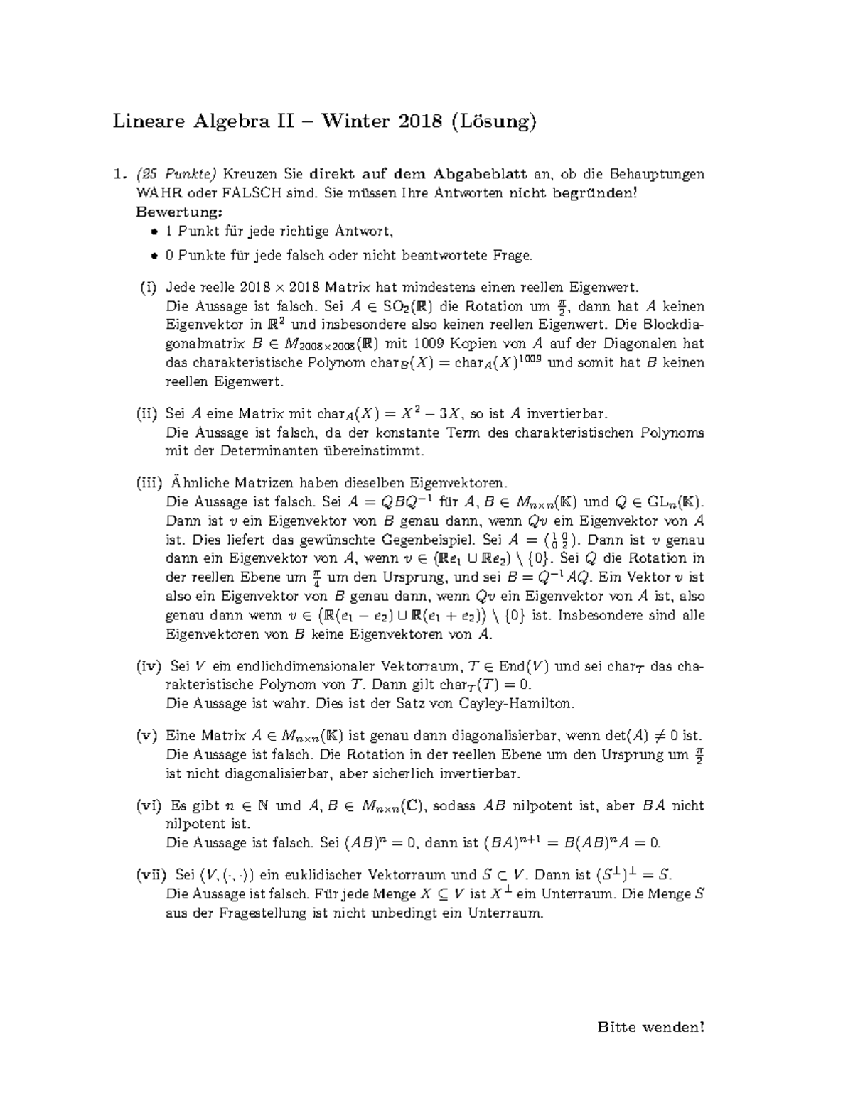 Lineare Algebra 2 Uni Heidelberg Lineare Algebra II 18 solution - Lineare Algebra II – Winter 2018 (L