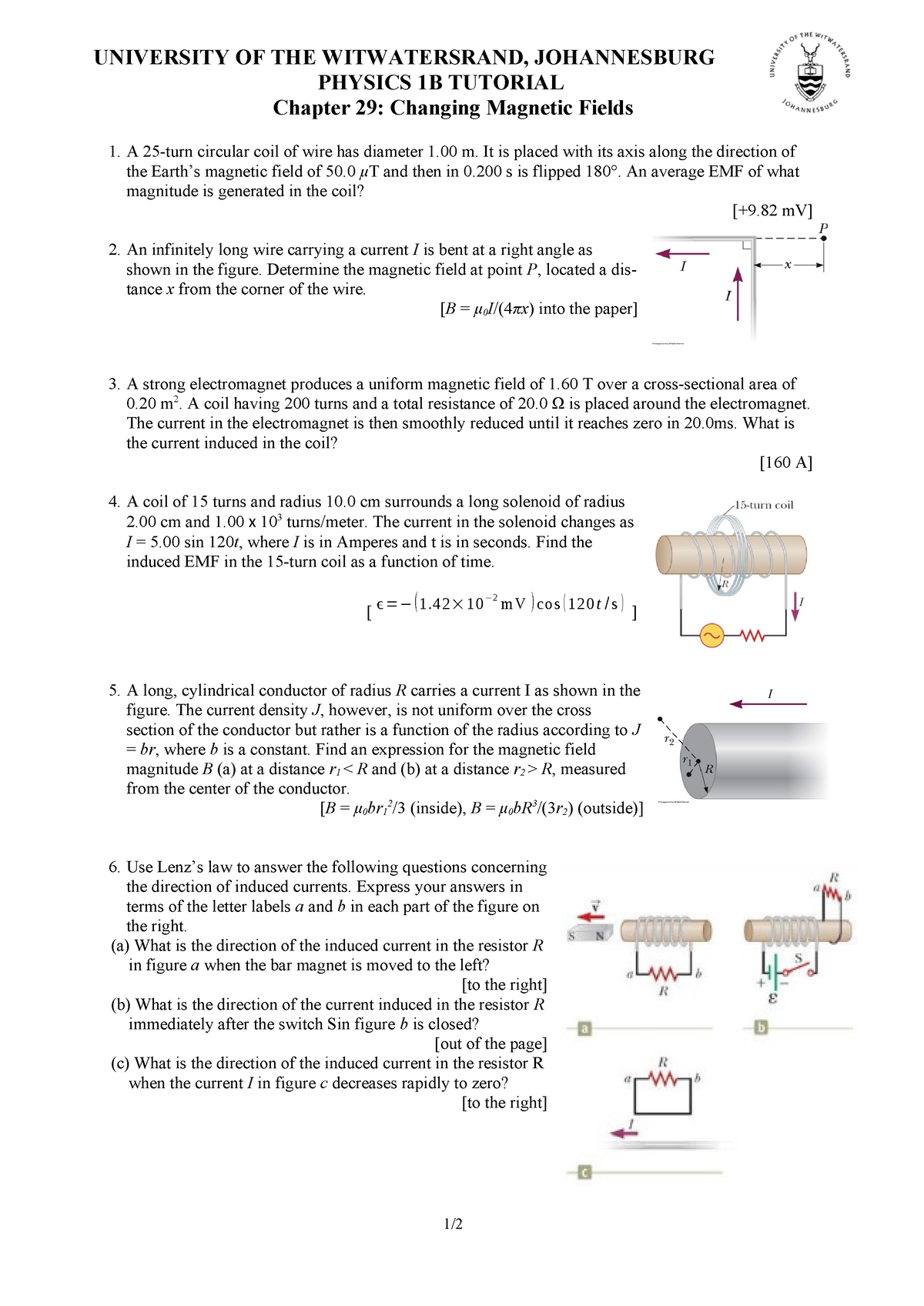 Physics 1B Tutorial Chapter 29-1 - UNIVERSITY OF THE WITWATERSRAND ...