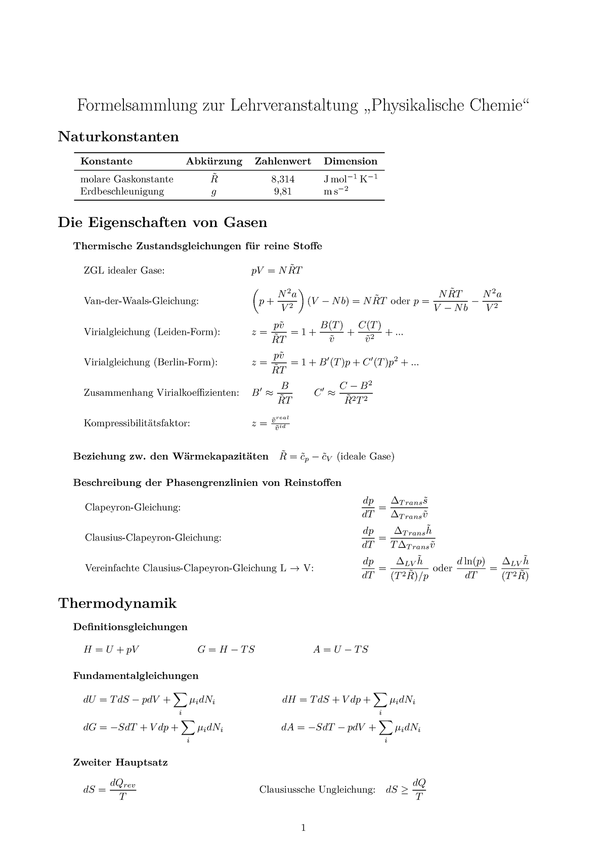 Formelsammlung PC - Wintersemester - Formelsammlung Zur ...