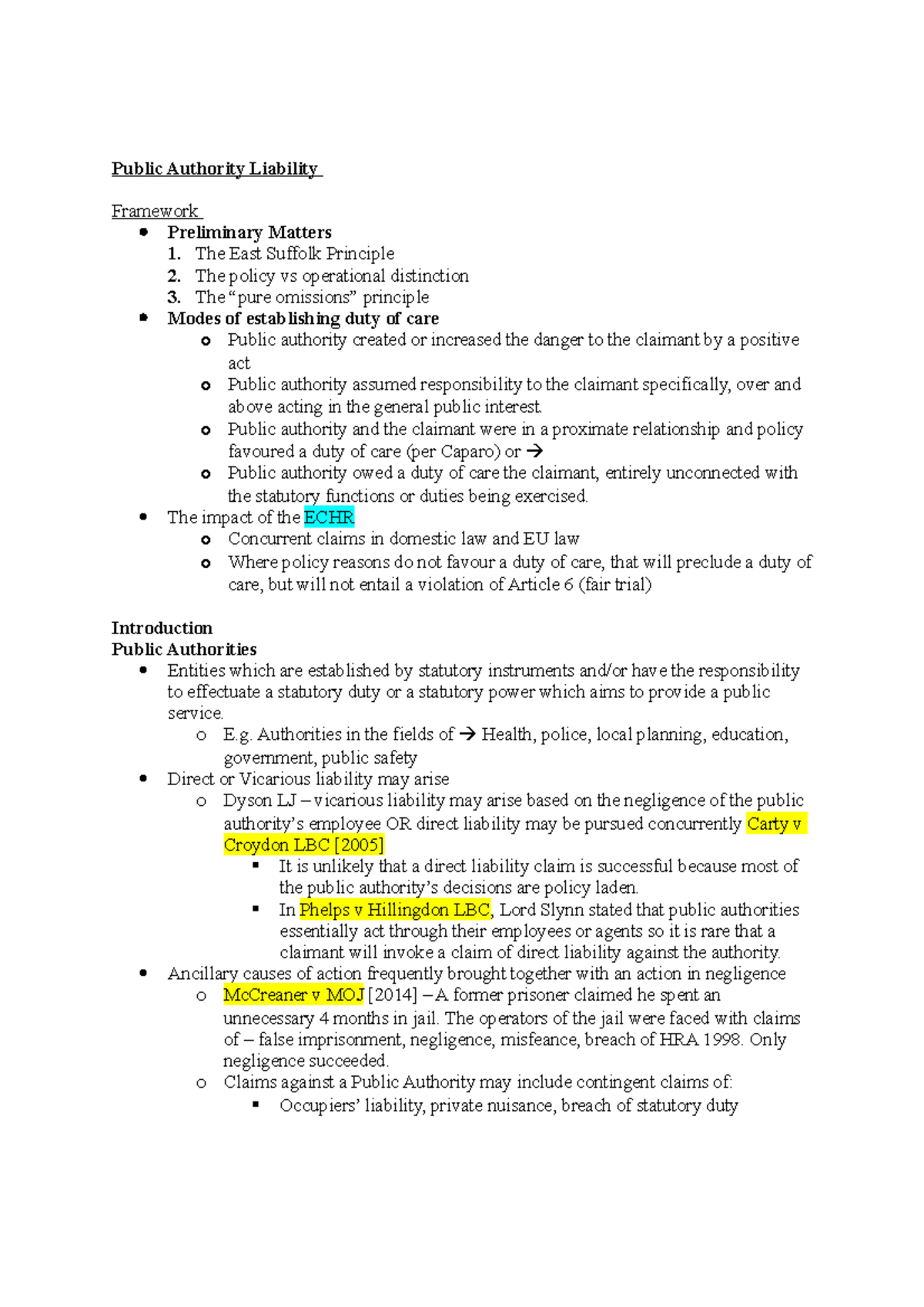 Public Authority Liability - Public Authority Liability Framework ...