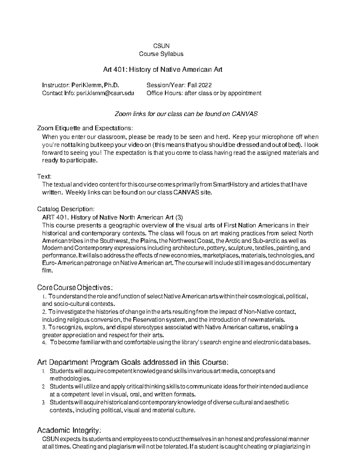 ART401 Fall 2022 Syllabus CSUN Course Syllabus Art 401 History of