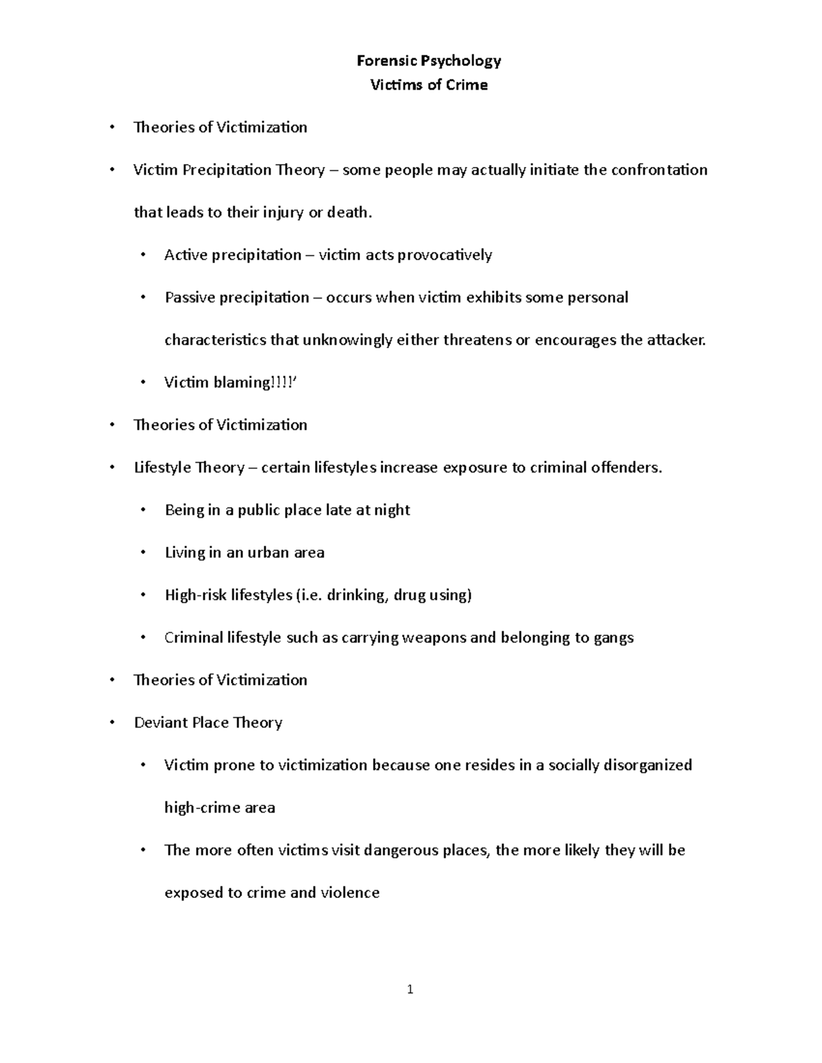 Forensic PSYC Lecture Notes Victims of Crime - Victims of Crime ...