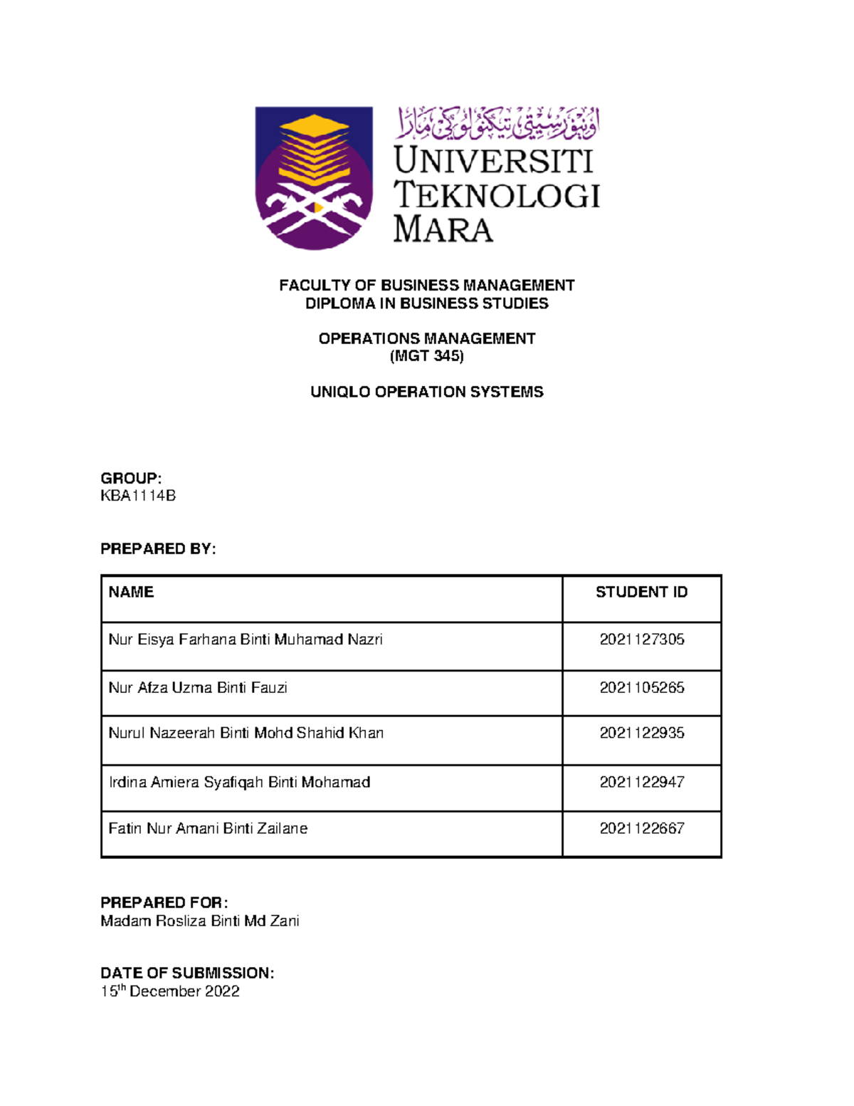 mgt345 group assignment report