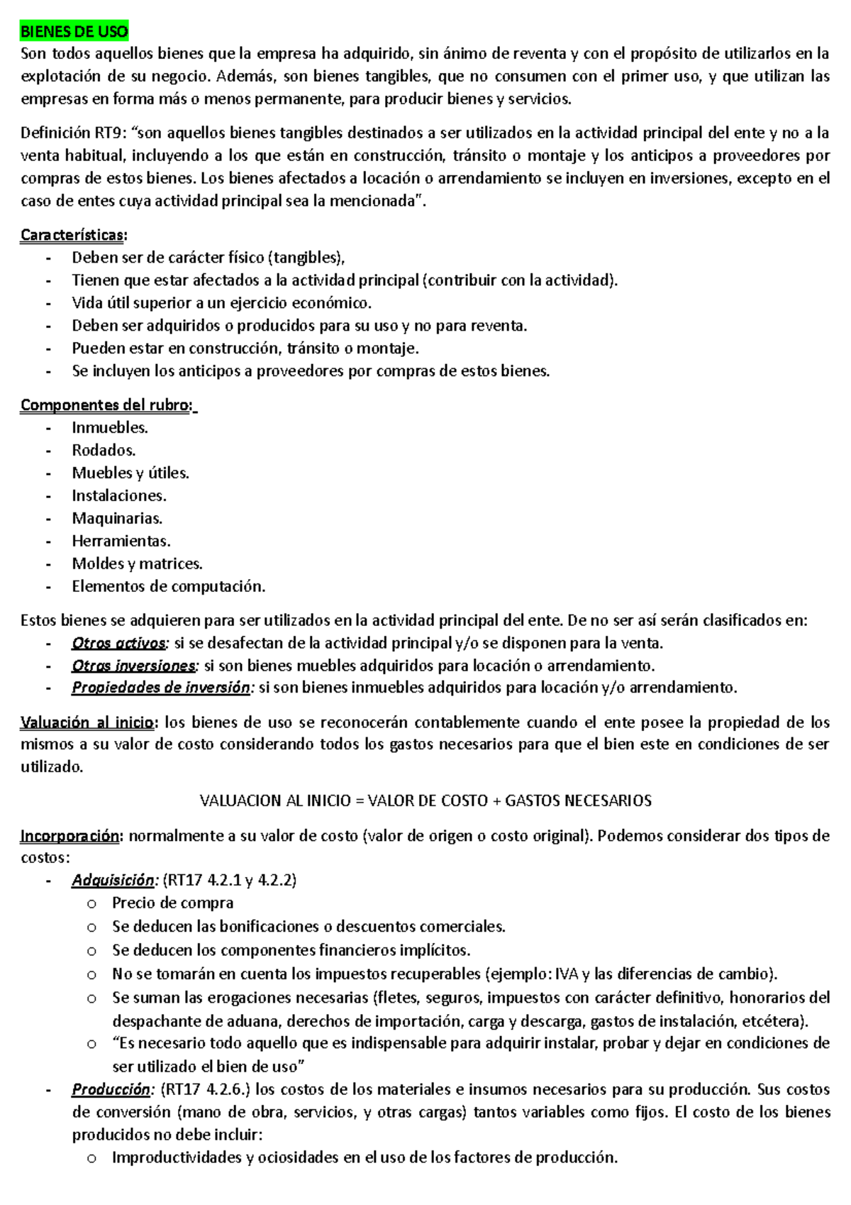 Resumen Segundo Parcial Contabilidad 2 - BIENES DE USO Son todos ...