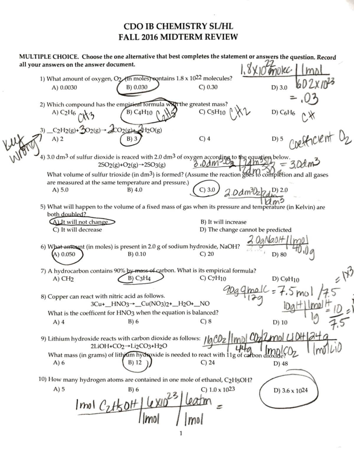 IB Chemistry SL Midterm Review Answers - Quimica - Studocu